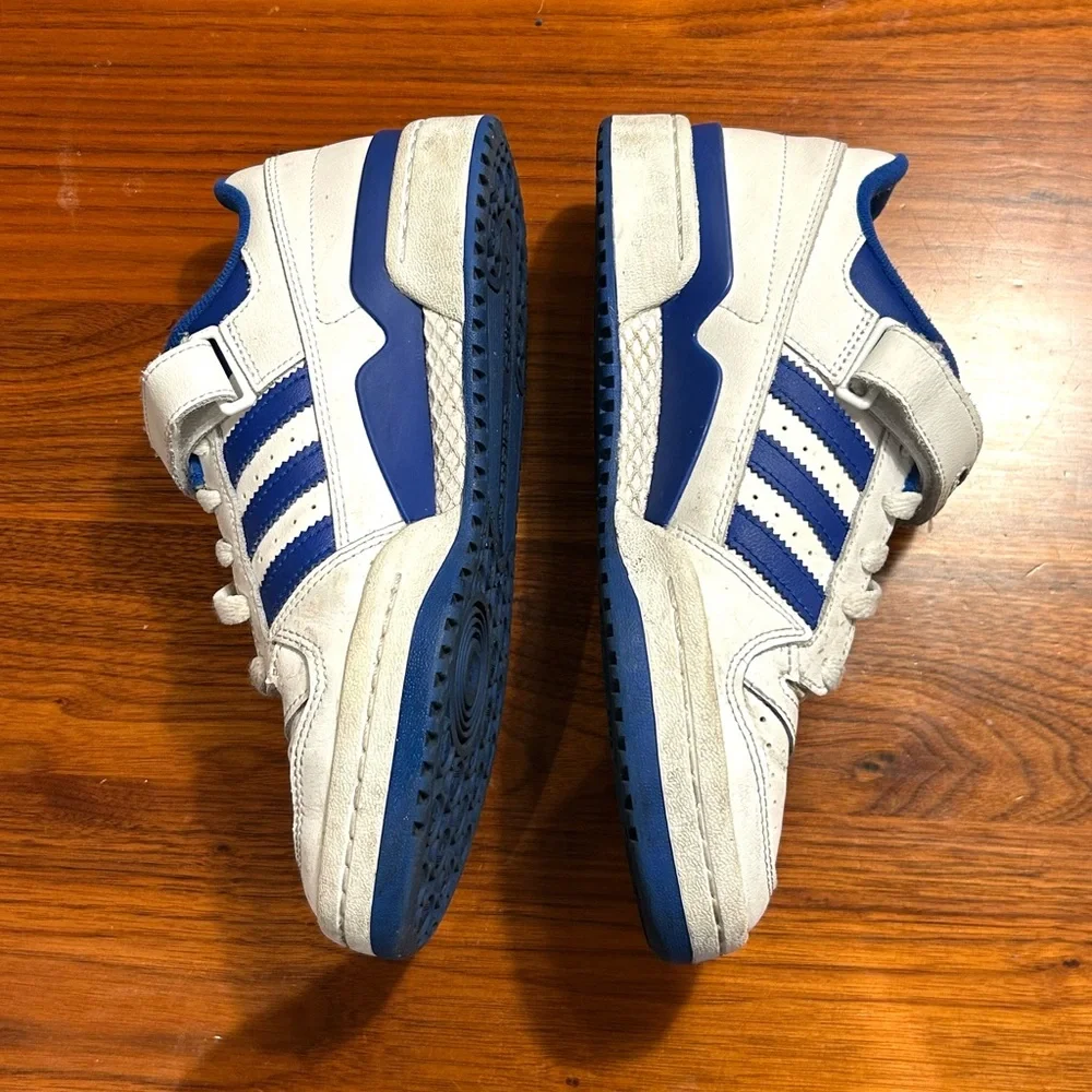 Adidas Forum Low Top White and Royal Blue Sneakers